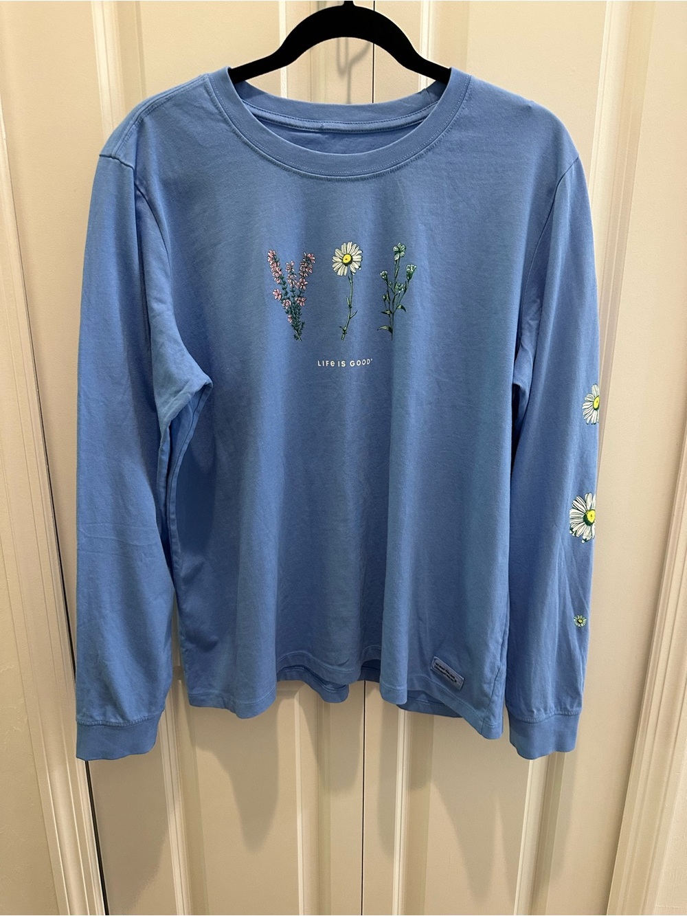 Life is Good Women’s Blue Long-Sleeve Daisy Tee 100% Cotton Crusher XL NWOT